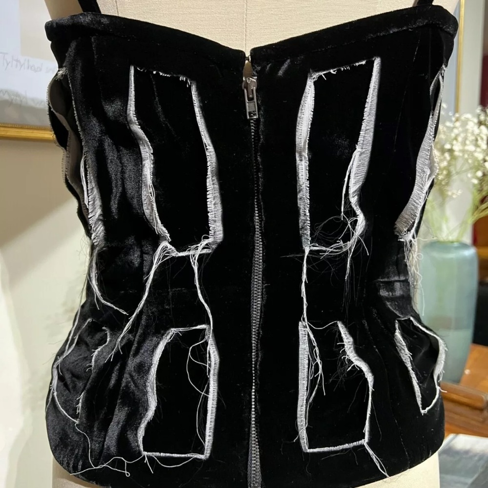 950$ MAISON MARGIELA TOP VELVET BLACK AND WHITE ZIPPER SIZE XS-S 40 IT - Picture 9 of 13